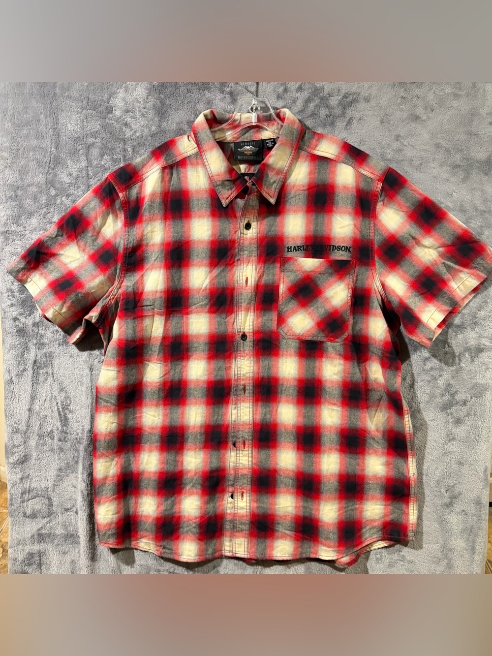 Harley-Davidson MotorCycles Shirt Red Plaid Button-Up Skull Men's Size 2XL